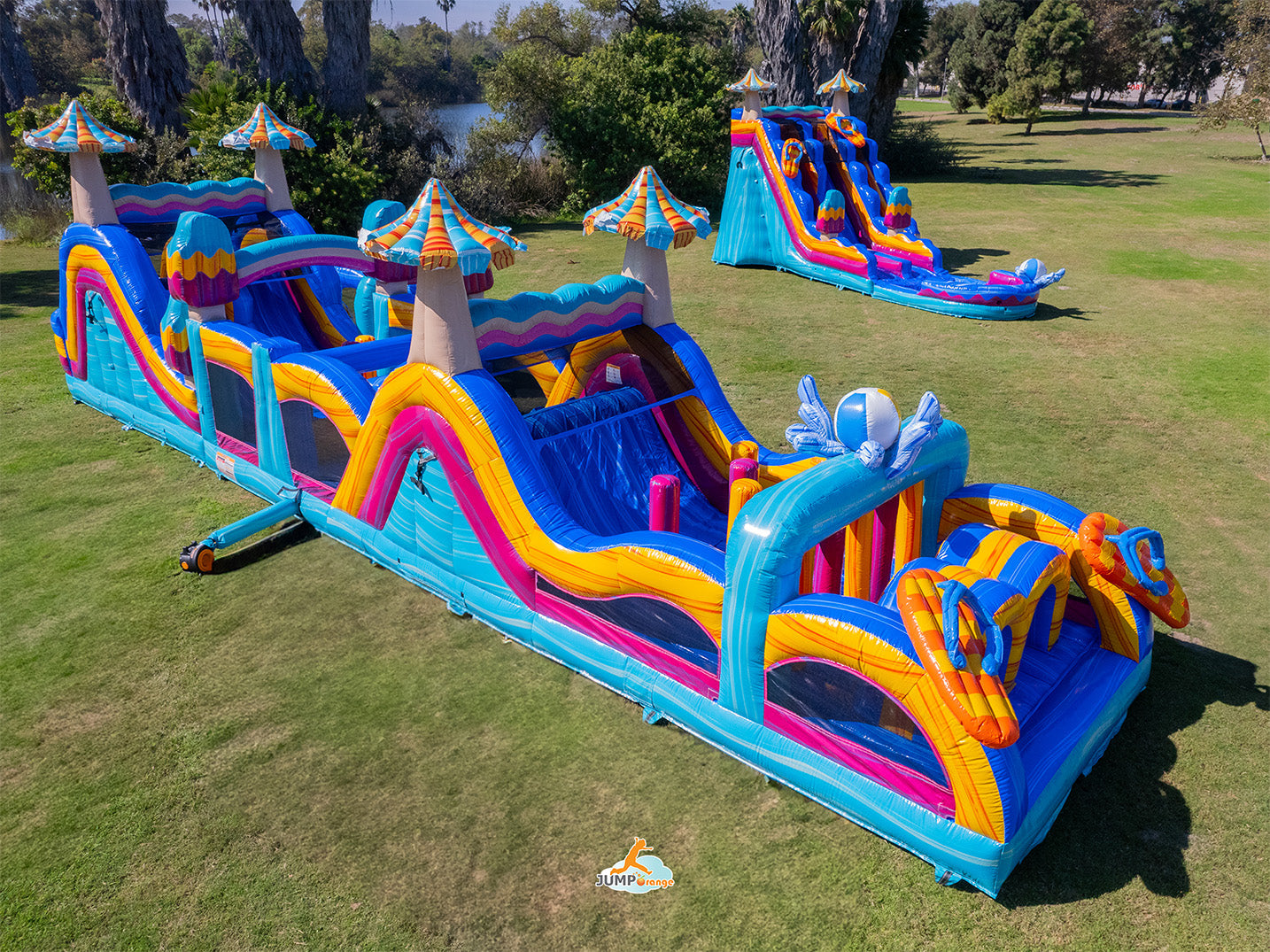 Long-lasting blow up obstacle courses with superior size