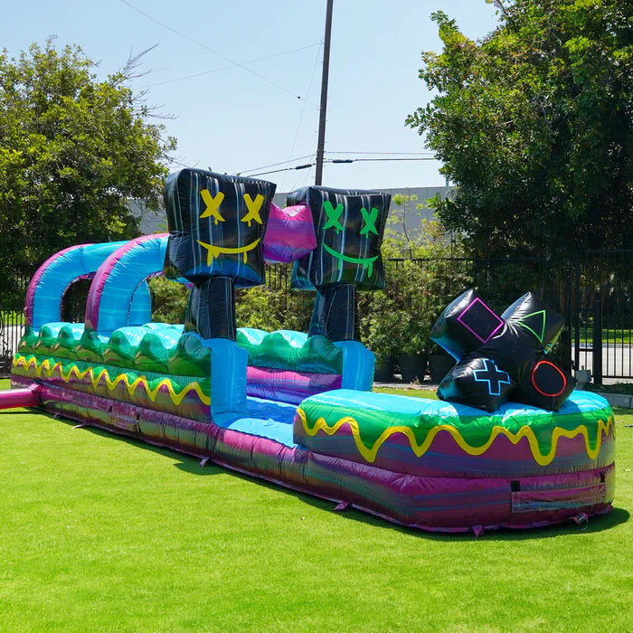 blow-up swimming pool with slide