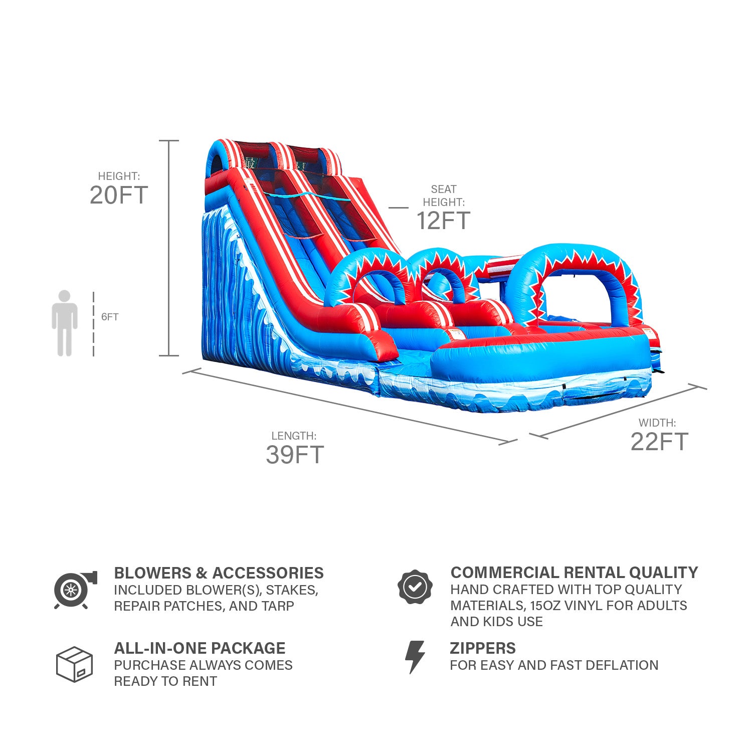 FLASH 20 FT DUAL LANE SLIDE (5 IN 1) WITH POP OUT FUN SLIP N SLIDE