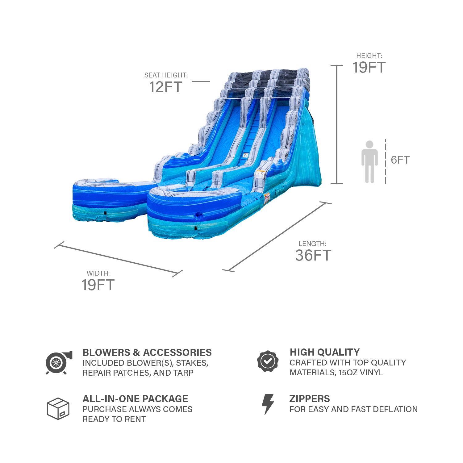OCEAN BLUE 19 FT DUAL LANE DOUBLE POOL SLIDE