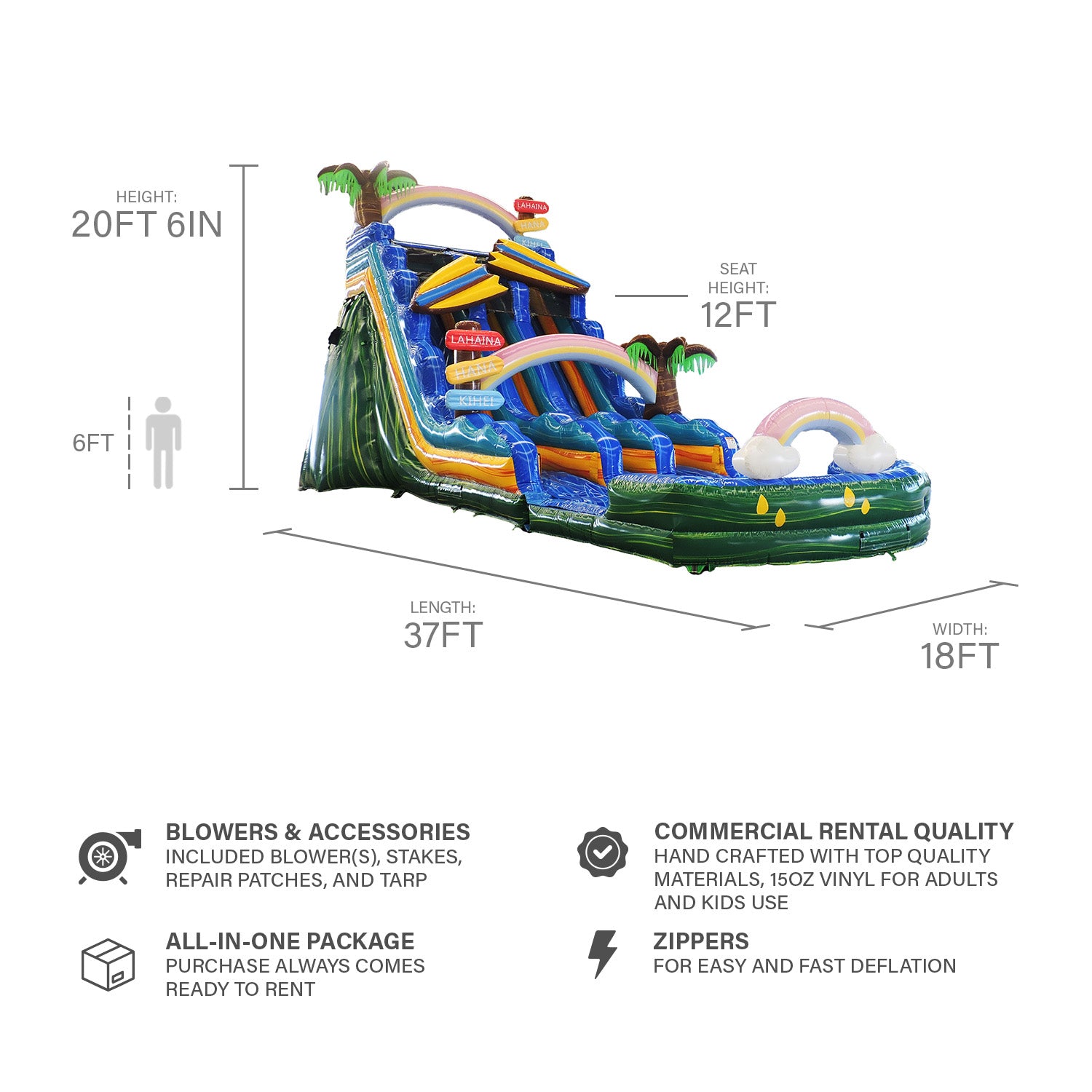 BEACH CAMPER 20 FT DUAL LANE SLIDE - CENTER STAIRS