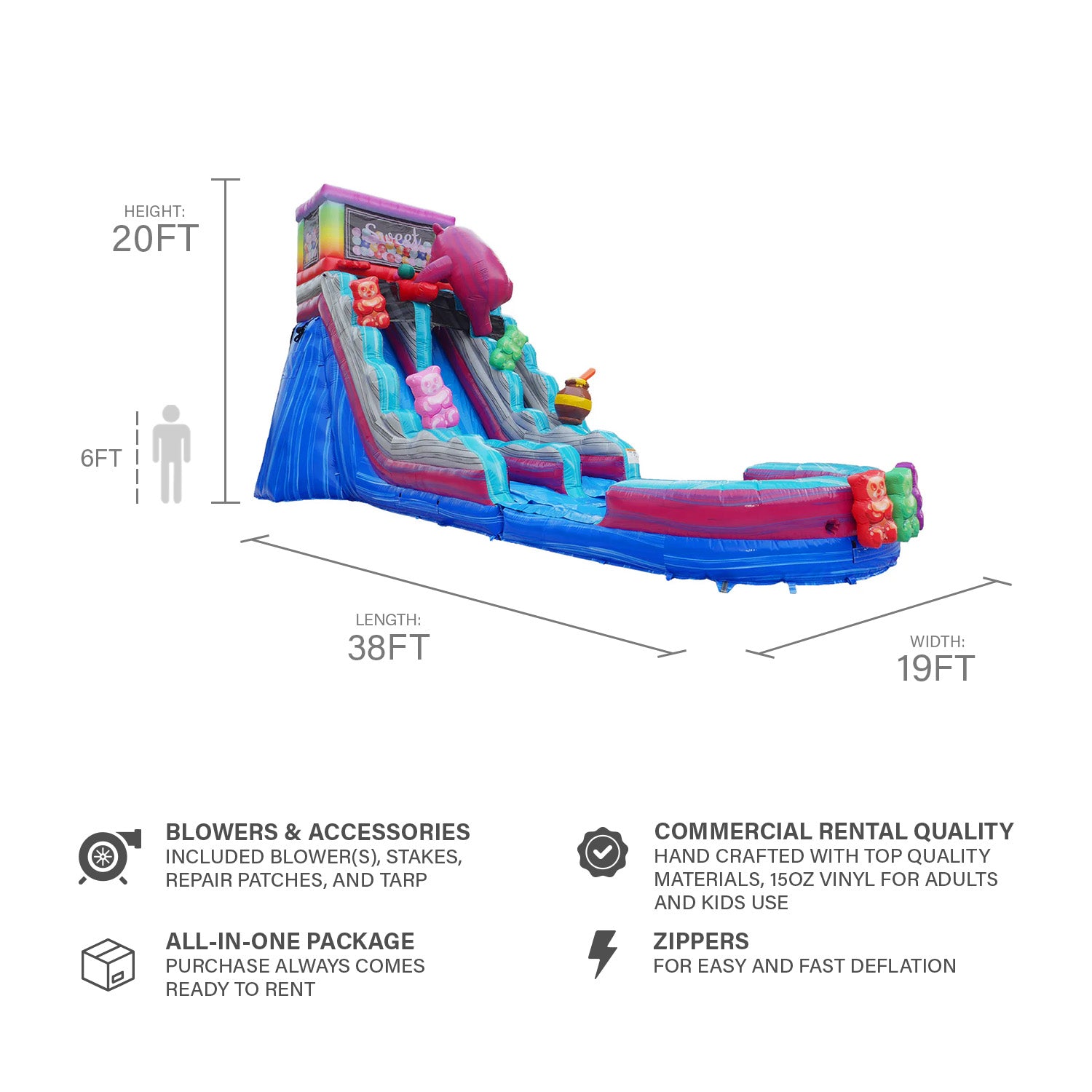 GUMMY BEARS 20 FT DUAL LANE SLIDE