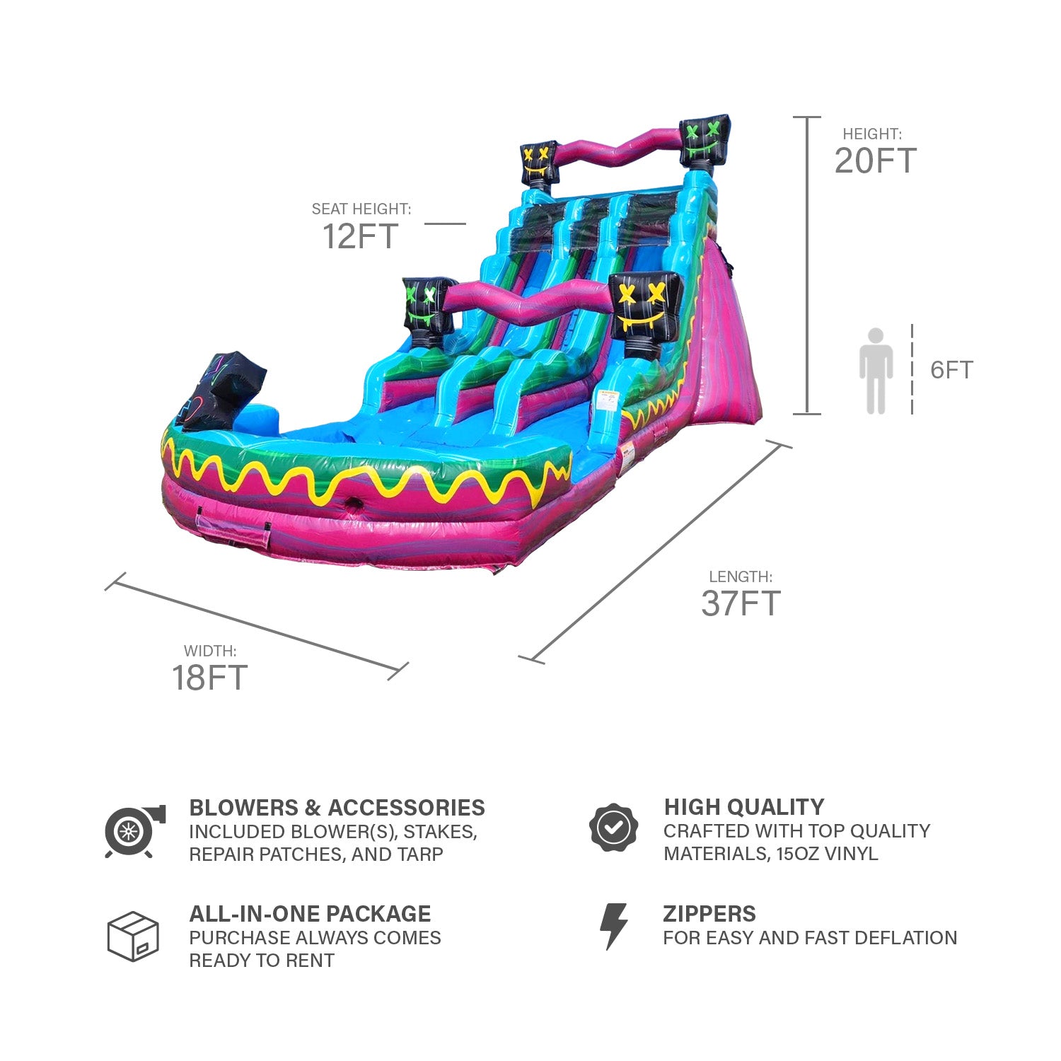 LEVEL UP 20 FT DUAL LANE SLIDE - CENTER STAIRS
