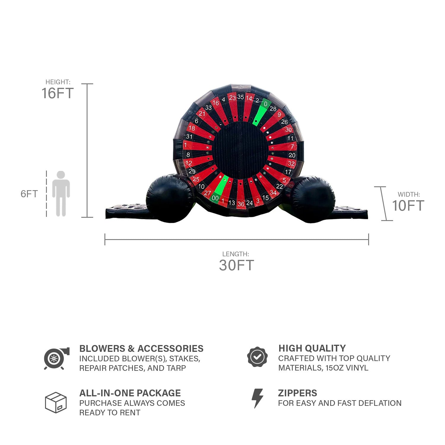 MULTI-USE 16 FT ROULETTE DART/MOVIE SCREEN/SIDE GAMES