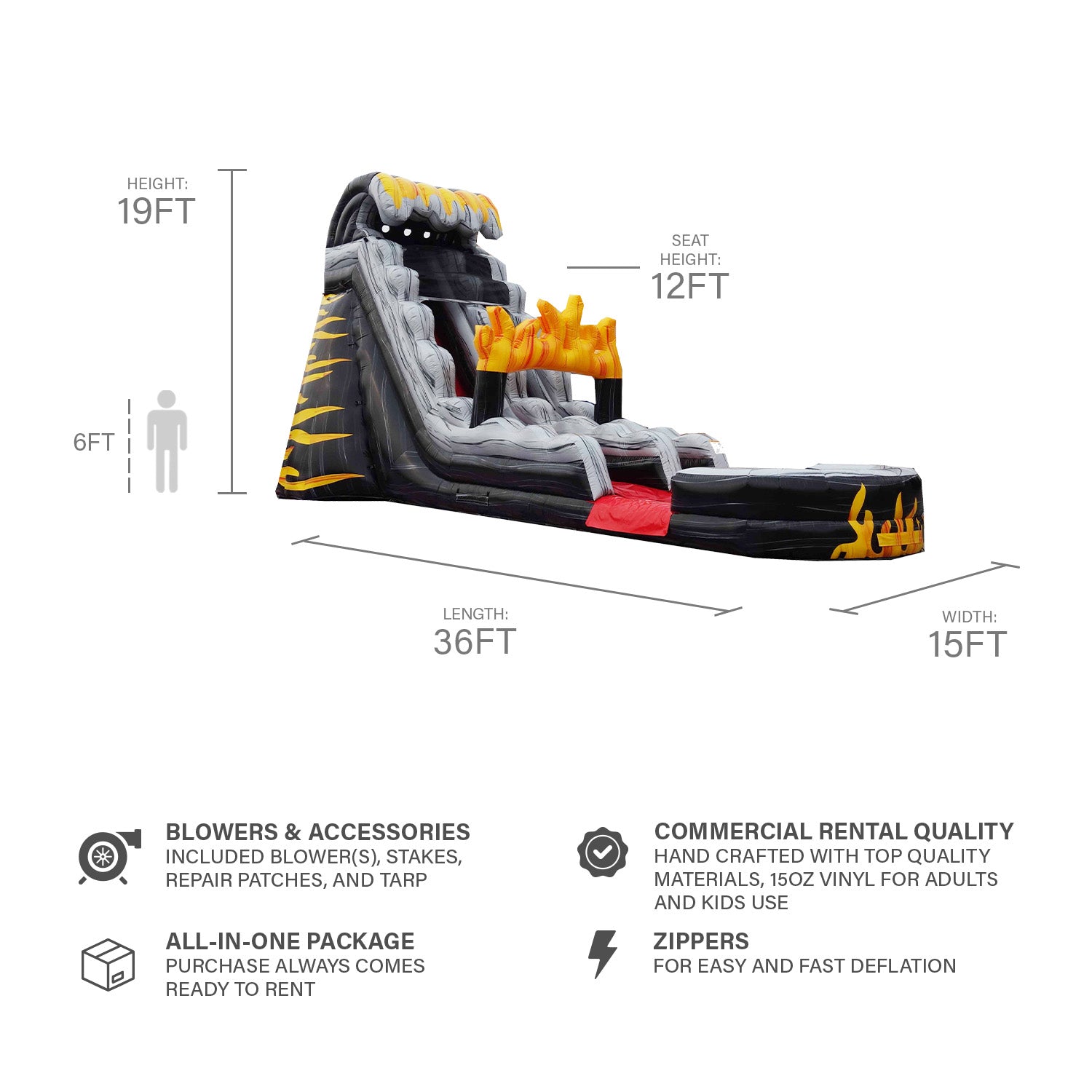 Flame 19ft Slide: Ignite Fun with JumpOrange Inflatables!