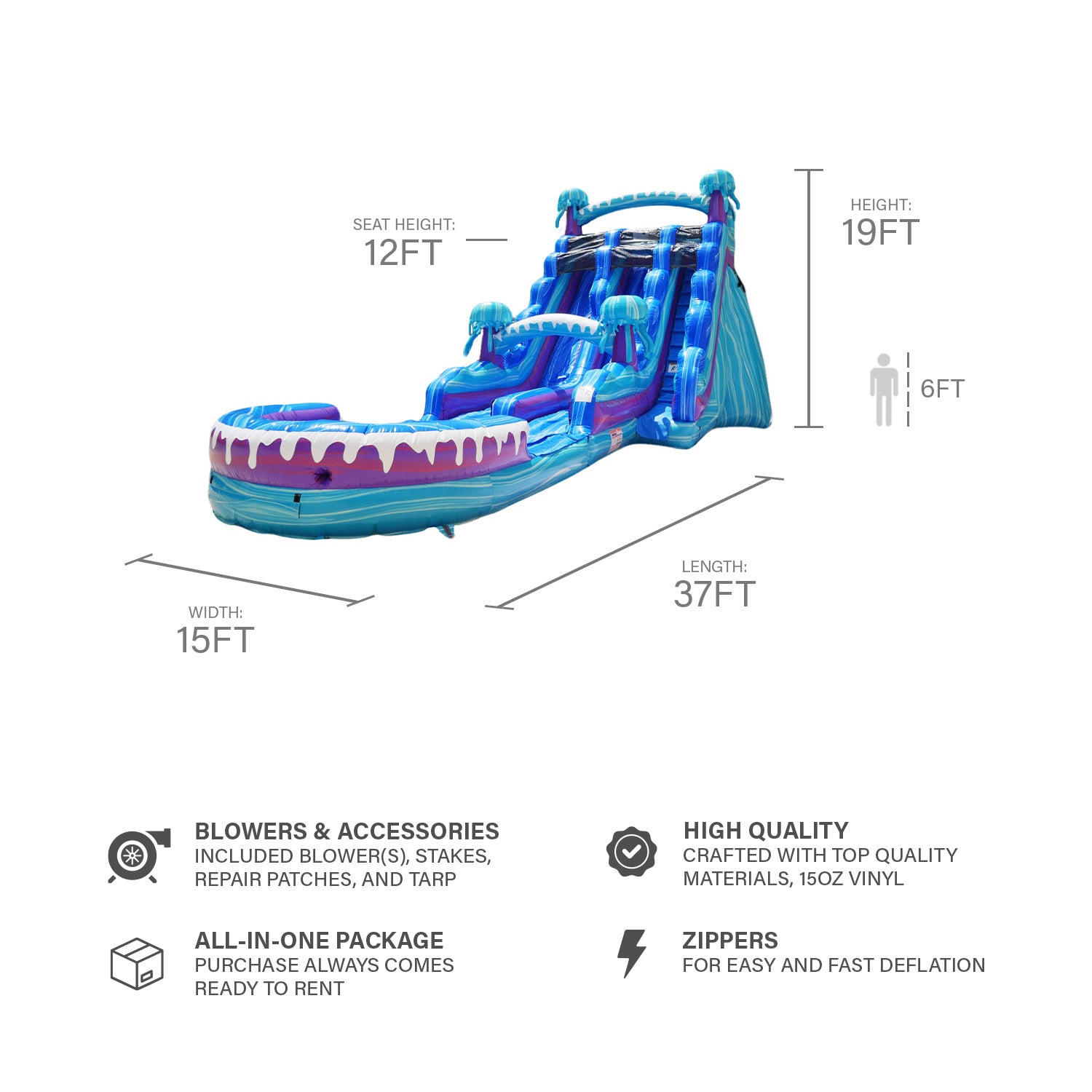 Electric 20 ft dual lane slide with a detachable pool