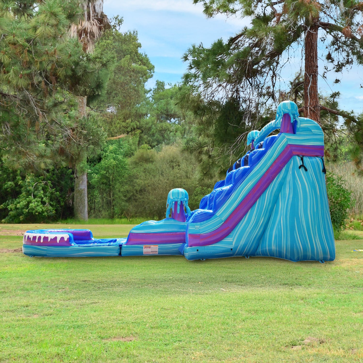 Electric 20 ft dual lane slide with a detachable pool