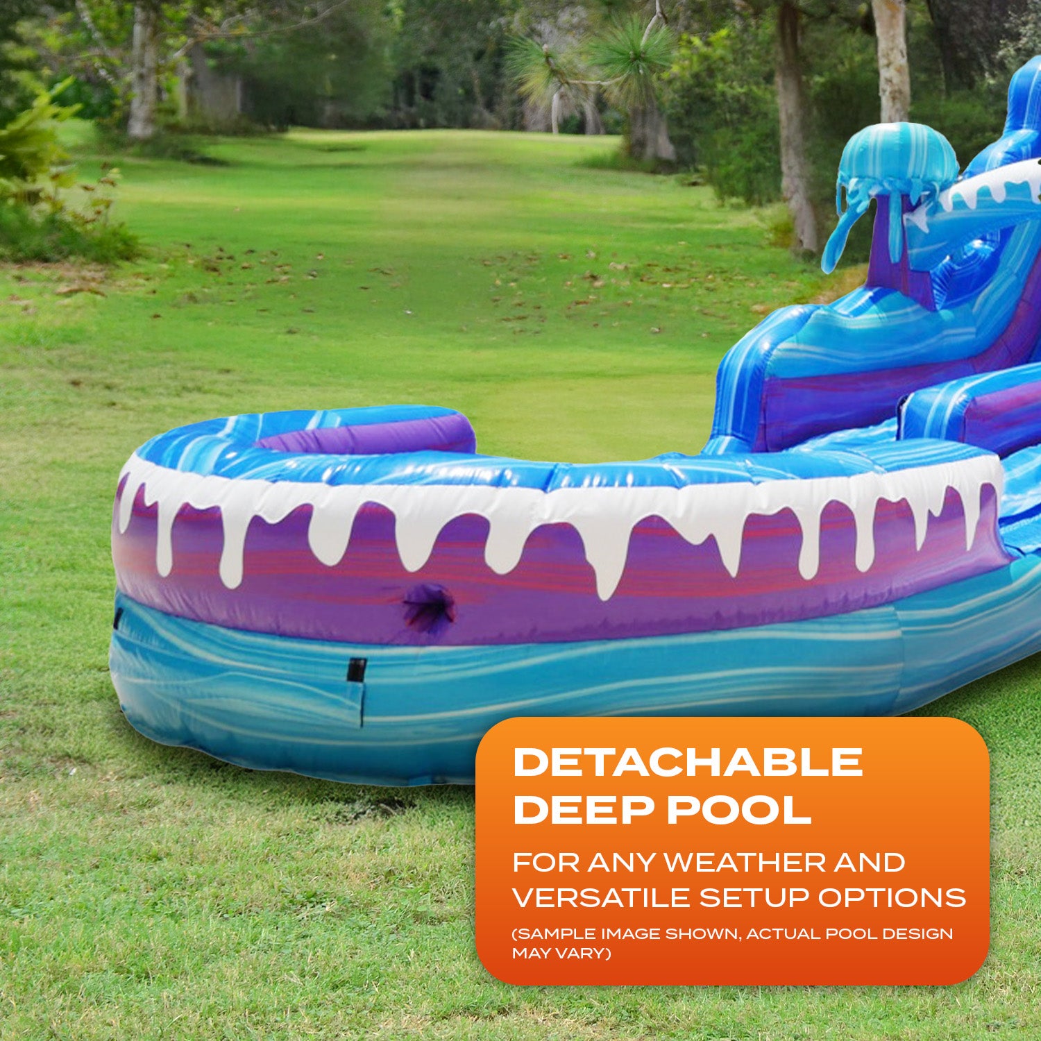 Electric 20 ft dual lane slide with a detachable pool