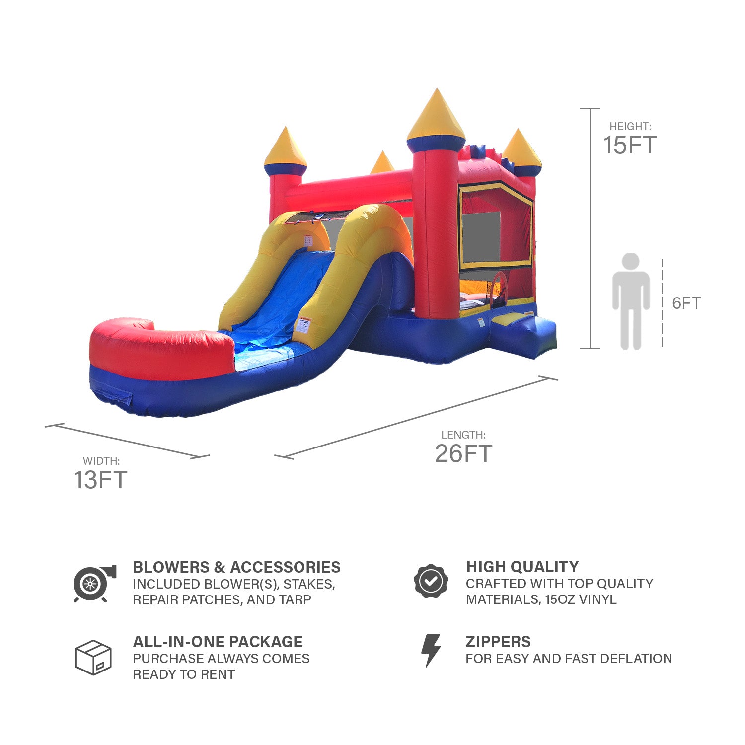 Rainbow Athletic 5 in 1 Combo: JumpOrange's Dynamic Inflatable